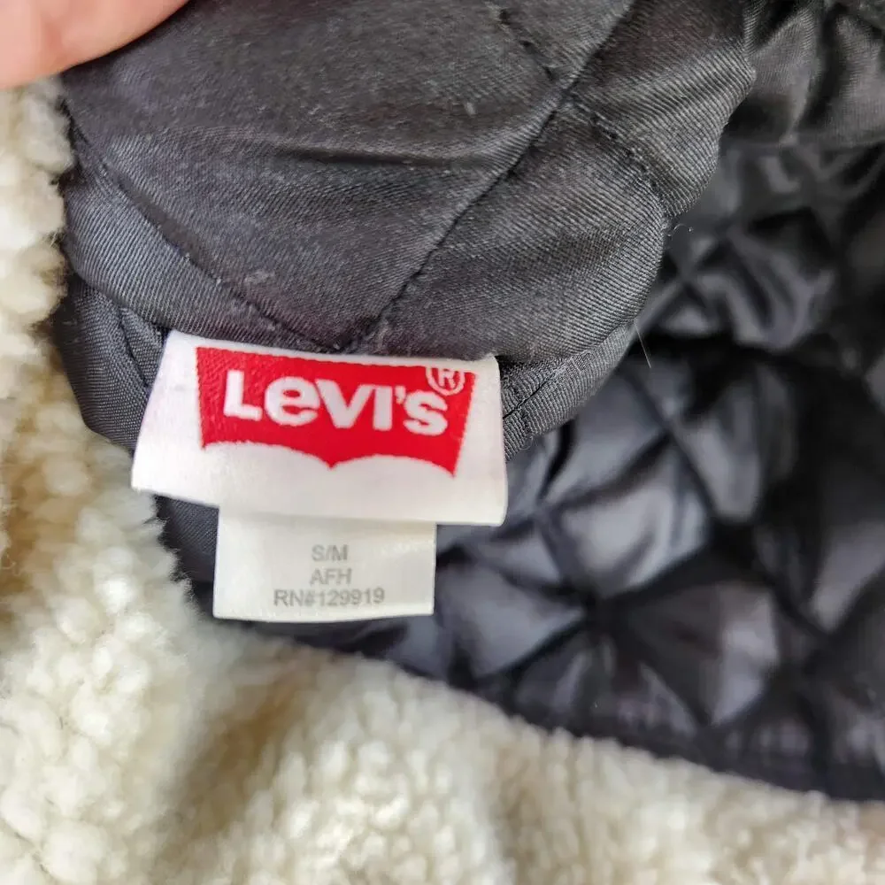Levi's Plaid Trapper Hat Red Black Sherpa Faux Fur Winter Quilted Wool